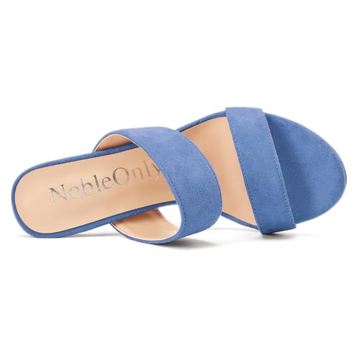 Image of NobleOnly Womens Round Open Toe Heeled Sandals Two Strap Stiletto High Heel Sandals Backless Dress Slip-on Mules Sandals 3.9 Inches Heels