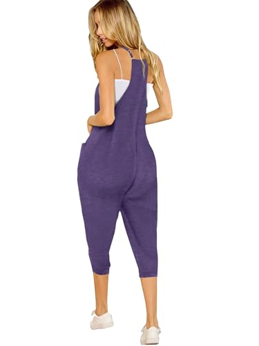 STOLKISS Women Casual Jumpsuits Deep V Neck Overalls Loose Sleeveless Adjustable Spaghetti Strap Wide Leg Rompers with Pockets — view 3