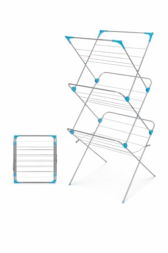 1ABOVE Premium Quality, Alloy Steel 3 Tier Clothes Airer Dryer Laundry Drying Washing Line Horse Indoor Outdoor Towel Rack-15m Drying Space- Non-Slip Feet and Corner spaces for Hangers