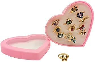 SAJANI 12Pcs Adjustable Colorful Ring Set With Beautiful Heart-Shaped Display Case, Kids Little Girl Jewelry Ring, Pretend Play and Dress up Rings