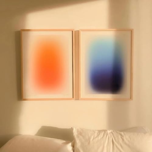 Affiche abstraite bleu orange pour salon : duo de tableaux sur toile 55x75 cm style nordique
