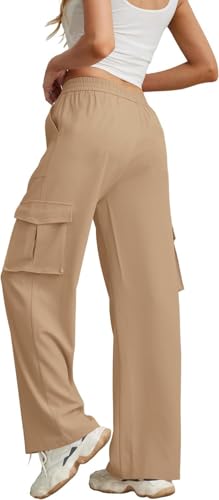 Women's Casual Wide Leg Cargo Pants Elastic High Waist Baggy Long Pants Teen Y2K Straight Trouser Streetwear2