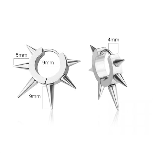 316L Stainless Steel Multi Spike Lined Huggie Hoop Earrings, Sold as a Pair2