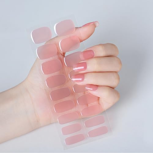Boloshine Gel Semicurado de Pegatinas, 20PCS Pegatinas Esmalte de Uñas Envoltura Completa, Autoadhesivas Nail Art Stickers con Lima de Uñas (Tul Rosa)