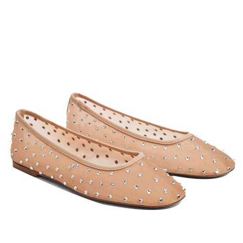 Mesh Flats Ballet Flats for Women with Rhinestone Sparkly Dressy Crystal Sandals