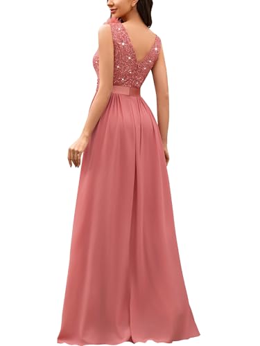 Image of Miusol Women's Vintage V-Neck Sequined Split Formal Evening Maxi Dress