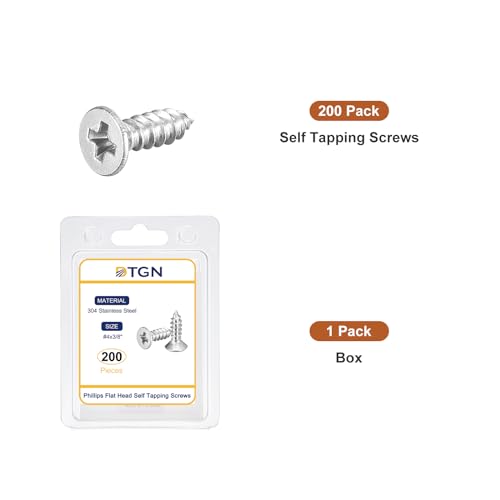 Image of DTGN 200Pcs 4 inch x3 /8 inch Flat Head Wood Screws, Self Tapping Screws Silver