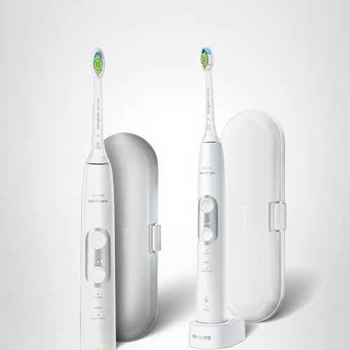 Philips Sonicare ProtectiveClean 6100 Rechargeable Electric Toothbrush, with Pressure Sensor, 3 Cleaning Modes, SmarTimer and QuadPacer, 14-Day Battery Life, Travel Case, White, Model HX6877/21