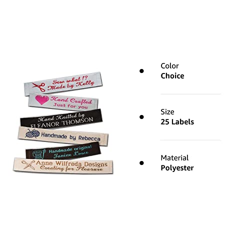 25 Personalized 100% Woven Sewing Labels 1/2" Wide - Made By Label Weavers #TOP5