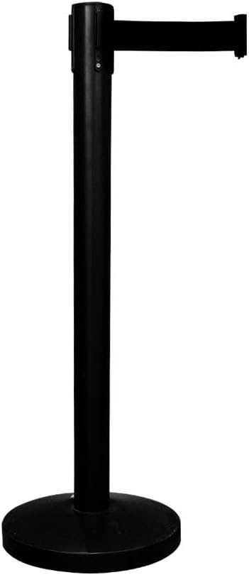 Queue Barrier with 3Meter Retractable Belt | Black Crowd Control Post with Weighted Base | 4-Way Connectable Stanchion with Powder-Coated Iron Finish for Queue Management & Events - Set of 1