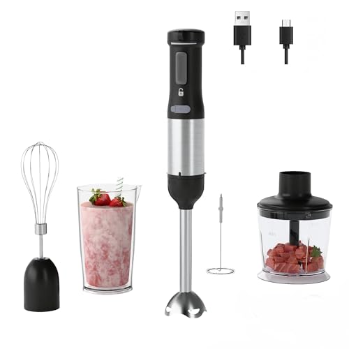 WHUTO Cordless Immersion Hand Blender, 5-in-1 Variable Speed blender handheld,Rechargeable