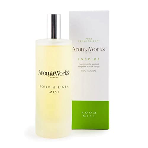 Aromaworks Inspire Room and Linen Mist - Aromas de pimienta negra, lima y bergamota - Revive, energiza y motiva, natural, vegano, libre de crueldad - 3.4 onzas Cover
