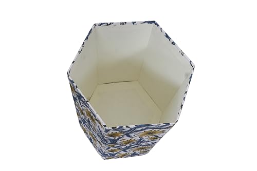 Image of 3.3 Gallon Cotton Hand Block Printed Paper Waste Basket |Small Decorative Trash Can for Housewarming Gifts in Living Room, Bedroom, Bathroom | Eco-Friendly, Plastic-Free (1, Blue Yellow FLOWAR)