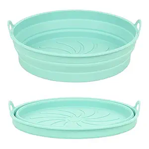 KASQUE Air Fryer Silicone Pot, 8 inch Reusable Air Fryer Silicone Basket, Food Safe for 3 to 5 Qt Oven Accessories, Heat Resistant, Replacement for Air Fryer Paper Liners (Pack of 1, Sky Blue)