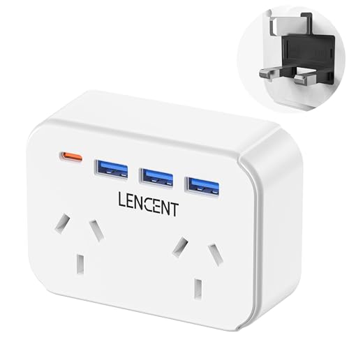 LENCENT AU to UK Plug Adaptor, Singapore Travel Power Adapter with 2 Outlets 4 USB Charger, UK Outlet Adaptor for Ireland England Scotland Kenya Dubai London British Irish Hong Kong (Type G)