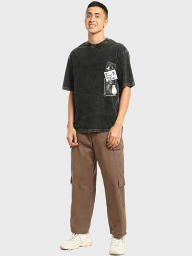 Image of Bewakoof Men's Cotton Typography Oversized Fit Half Sleeve Round Neck T-Shirt | Casual Wear | Street Wear | Oversized t Shirt for Men Cotton | Baggy