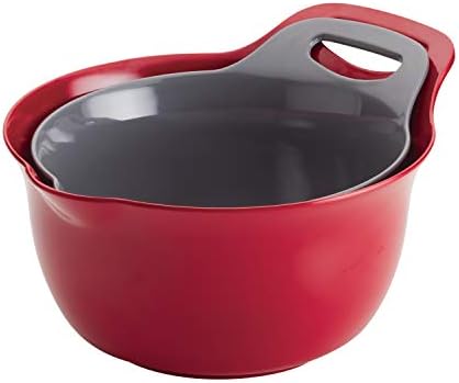 Rachael Ray Tools and Gadgets Nesting / Stackable Mixing Bowl Set with Pour Spouts and Handle - 2 and 3 Quarts, Red and Gray - Thumbnail 5