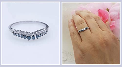 Dazzlingrock Collection Round White & Blue Diamond Wedding Anniversary Chevron Ring for Women (0.44 ctw, Color I-J, Clarity I1-I3)2