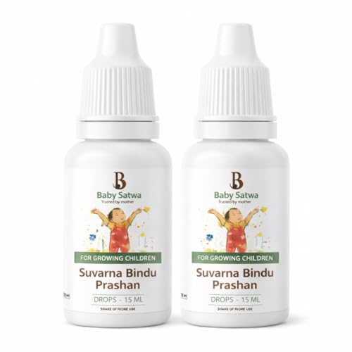 Image of Baby Satwa Swarnaprashan for Kids with 24 CT Gold Immunity Booster Drops for Healthy Growth, Strength & Overall Development, 100% Ayurvedic, FDCA Approved, 15ml, Age 0-15 Years (Pack of 2)