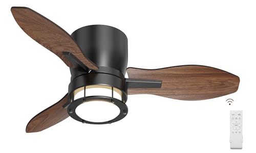LOFMH 36 inch Ceiling Fans with Lights, Indoor Ceiling Fan Wood Blade with Remote Control for Small Room