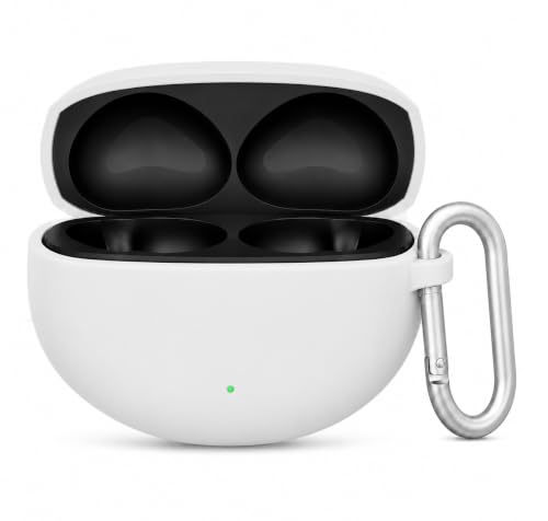 Image of Silicone Case for Oppo Enco Air 5 TWS Earbuds, Shockproof Cover with Heavy Duty Carabiner, LED Visible (White)