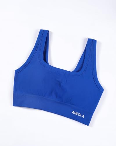 Image of AUROLA Power Womens Square Back Basic Sports Bra - Square Neck Padded Low Impact Yoga Bra Workout Crop Top
