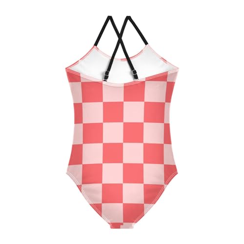 Image of Black and White Chess Girls One Piece Swimsuits Board Marble Tile Sport Halter Swimwear Beach Bathing Suit 3T