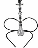 RMAN Shisha Set 55cm Wasserpfeife Komplett mit Premium Zubehör Hookah 2 Schläuche Mundstück Tauchrohr Diffusor Acryl Bowl Kopf Glasflasche Zange - Schwarz