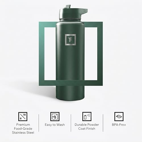 Image of IRON FLASK 40 oz Wide Mouth Water Bottle with Straw | Insulated Stainless Steel Sports Water Bottle with Leakproof Straw Lid - BPA Free, Cold 24 Hrs, Sweat Free (Dark Pine)