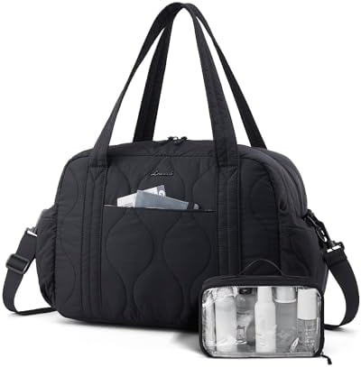 LOVEVOOK Duffle Bag for Travel, Puffer Weekender Gym Bags for Women with Toiletry Bag, Lightweight Carry on Overnight Bag Hospital Bag, Personal Item Bag for Airplanes