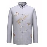 Chinesisches Kostüm für Herren, langärmliges Hemd für Erwachsene, traditioneller Tang Kung Fu Uniform, grau, M