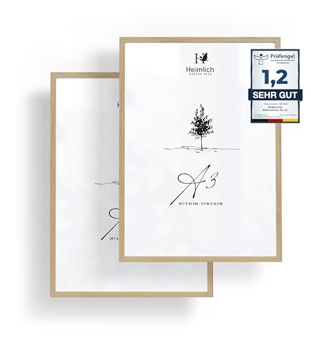 Heimlich - Bilderrahmen - A3 29 7x42 cm Kiefernholz Eichenfarbe 2er-Pack - Kleine Posterrahmen - Nur zur Wandmontage