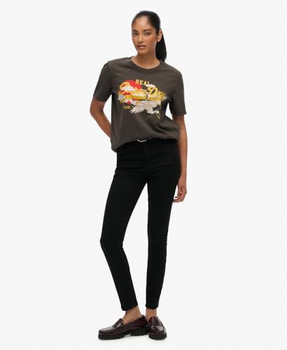 Superdry, T.Shirt VL Tokyo Relaxed Tee, W1011627A, Vintage Black Slub, 10, Woman, NIÑO