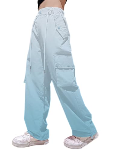 Image of Cromoncent Cargo Pants Girls & Women Parachute Pants Y2K Baggy Rave Clothes Waterproof with Pockets, 6 Years - 3XL