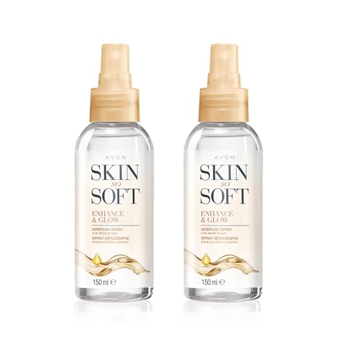 Avon Skin So Soft Enhance & Glow Airbrush Tanning Spray 150ml Duo Sun-Kissed Glow Quick Drying Easy to Use Cruelty Free (Pack of 2)