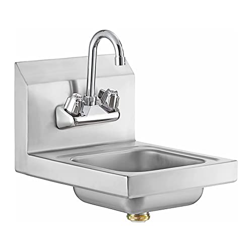 Image of AmGood Stainless Steel Wall Mount Hand Sink 12 inch x 12 inch | NSF Commercial Hand Washing Basin with Faucet For Restaurant, Kitchen and Home | Bowl Size: 8 inch x 10 inch