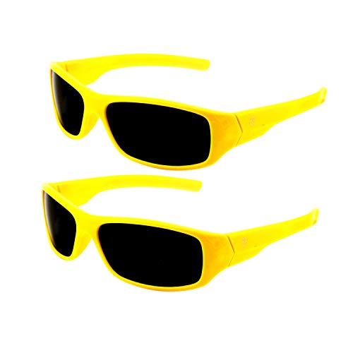 Kids Wraparound Sunglasses for Boys and Girls â€“ Non Polarized Smoke Lenses With Gray Tint - Neon Yellow - by Optix 55