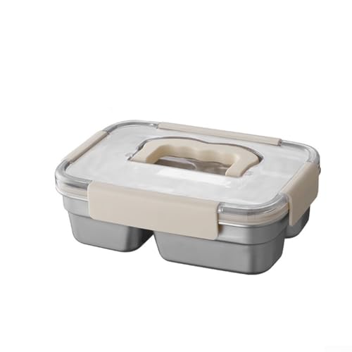 Boîte à déjeuner en acier inoxydable pour micro-ondes avec couvercle à poignée et compartiments Beige 1800 ml