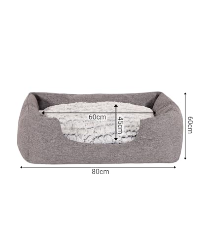 lionto Hundekörbchen mit flauschigem Wendekissen, kuscheliges Heimtierbett in meliertem Design mit tiefem Einstieg für Hunde & Katzen Aller Größen, 80x60 cm, weiches Hundebett, grau