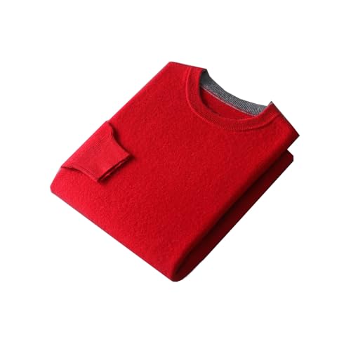 Men's Wool Soft Sweater Contrasting Colors Round Neck Pullover Loose Long Sleeve Cashmere Top