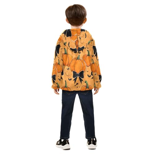 Pumpkin Bats Bow Orange Toddler Fleece Jacket Girl Boys Hooded Fleece Jacket Coat Warm Outwear Zip-up 3-10T4