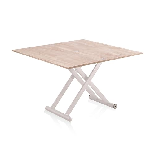 duehome | Katia, Mesa de Centro elevable y Extensible, Mesa Auxiliar, Mesa Convertible, Acabado en Roble y Blanco, Medidas: 110-114 cm (Largo) x 57-110 cm (Ancho) x 49-76 cm (Alto)