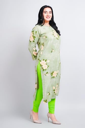 Image of Women Modal Cotton Kurti | Frill On Boat Neck, Print Highlighted with zari and Pearl Work | Straight Kurti | Boat Neck |Three Fourth Designer Sleeves