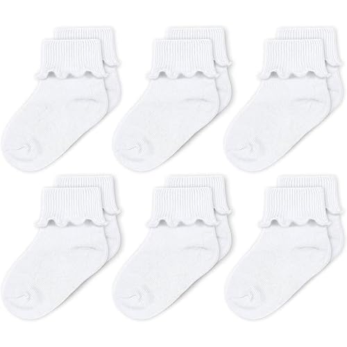 Image of CozyWay Baby Ruffle Socks Baby Girl Turn Cuff Ankle Comfy Cotton Socks Infant - 6 Pack