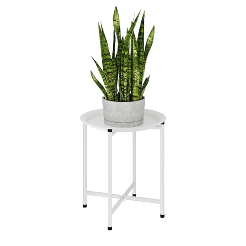Bamworld White Plant Stand Indoor Small Plant Table for Large Plants Outdoor Single Plant Holder Heavy Duty Plant Stool for Patio Garden Balcony Living Room Small Round Side Table