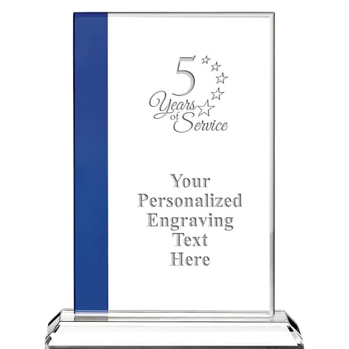5 Years of Service Custom Crystal Trophy, 7" Sapphire Blue Florence Years Achievement Award for Employees Corporate Awards