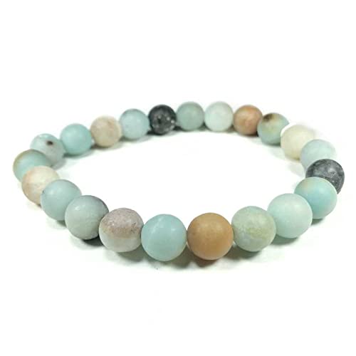 Image of Pachamama Essentials Amazonite Natural Gemstone Bracelet 7-7.5 In Stretch Gems Stones 8mm Round - Beads Healing Crystals Quartz - Chakra Bracelet (Amazonite)