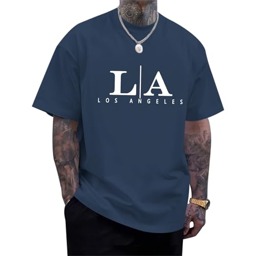 Image of BeWithYou Oversized Graphic Tshirts for Men Vintage Los Angeles Letter Graphic Shirt Baggy Streetwear Tee Casual Cotton Tops