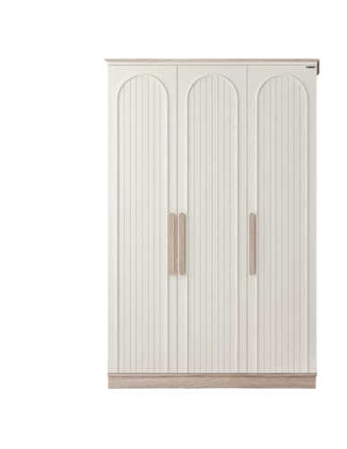 Donne's Home Armario de 3 puertas Bohemsoft – Armario espacioso de madera con cierre suave, 5 estantes interiores, diseño arco, beige, 135 x 52 x 209 cm