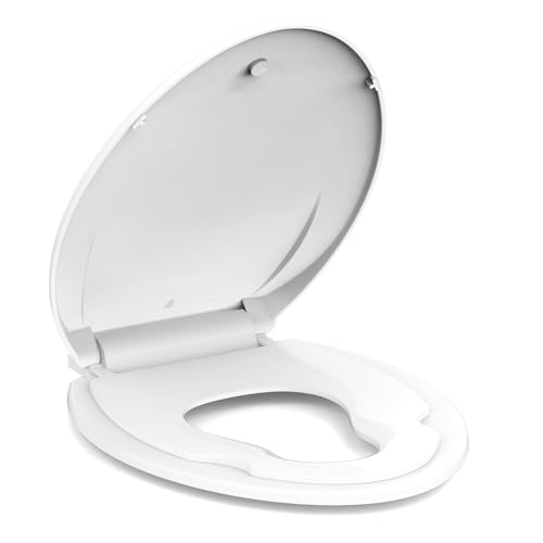 Toilet Seat Elongated,Toilet Seat with Toddler Seat Built in, Potty Training Toilet Seat Elongated Fits Both Adult and Child, with Soft Close,Easy Install and Clean - White